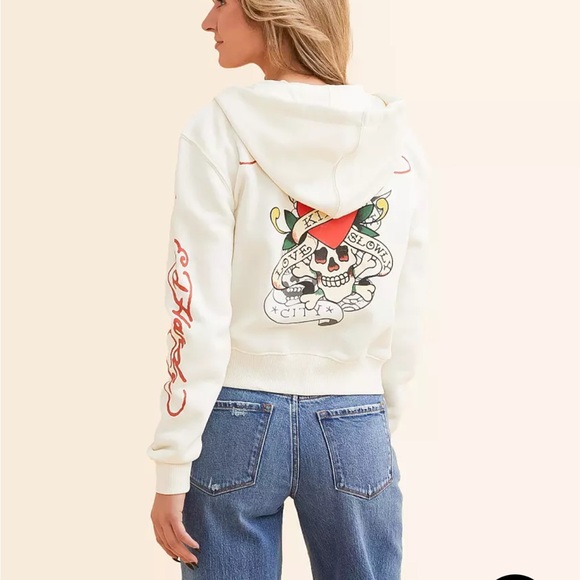 Ed Hardy Cropped Zip Hoodie Ivory - Picture 7 of 10